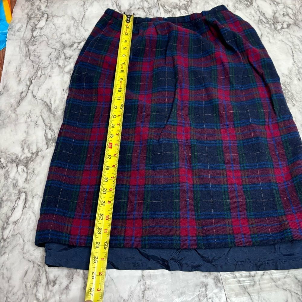Pendleton vintage plaid Skirt pure Wool navy red blue 26 waist Flaw- liner - Picture 8 of 9